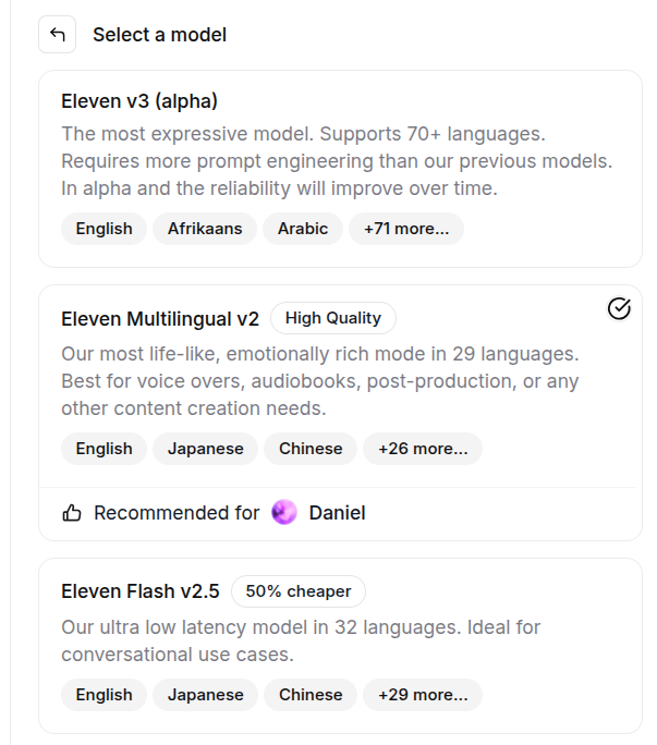 ElevenLabs voice models library