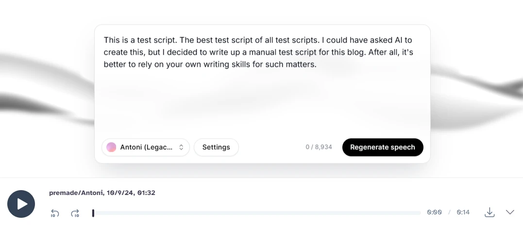 ElevenLabs text to speech interface