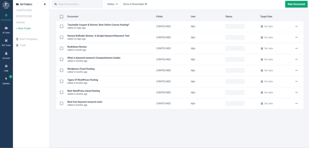 Frase.io dashboard showing content research interface
