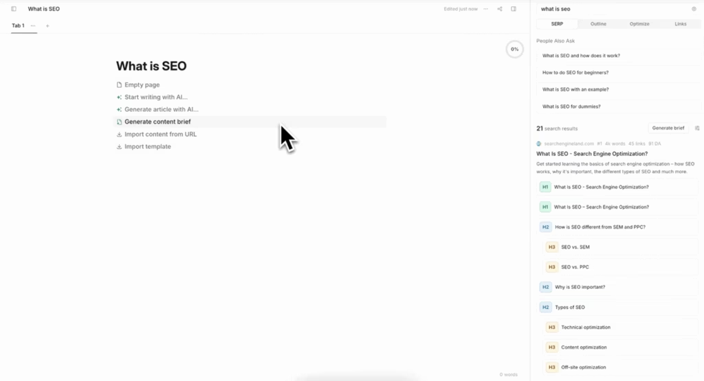 Frase.io content optimization scoring interface